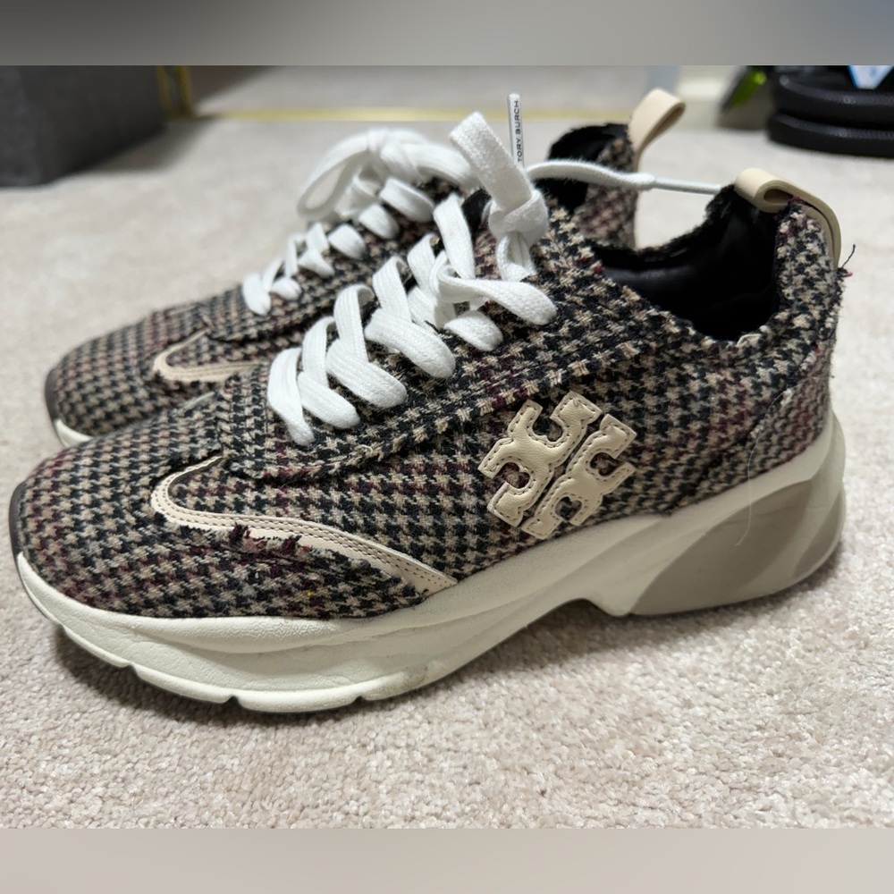 Tory Burch Black and White Plaid Sneakers